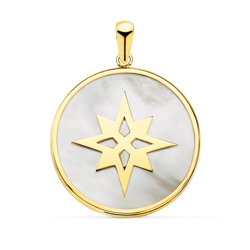 Colgante Oro Amarillo Y Nacar Simbolo Estrella Polar 20 Mm oro 18k