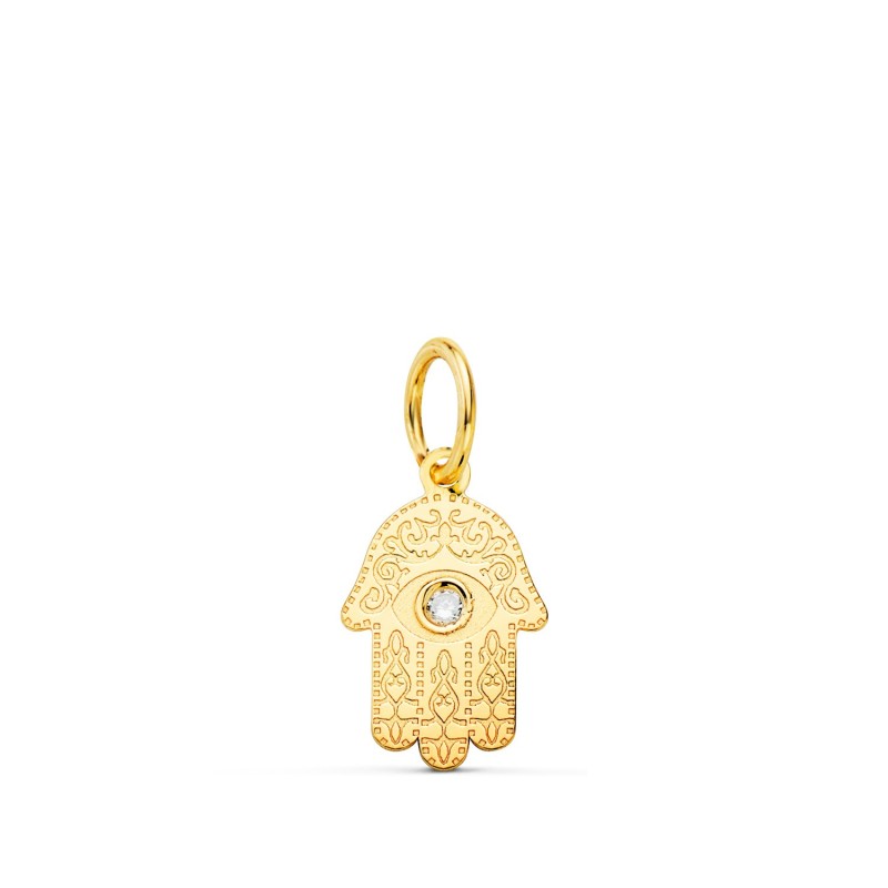 Colgante Oro Amarillo Mano De Fatima Tallada Circonita 11 X 6,5Mm oro 18k