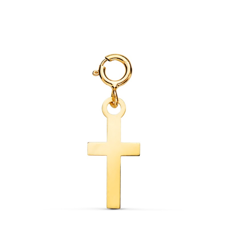 Colgante Oro Amarillo Cruz 14 X 7 Mm Con Reasa De 4.5 Mm oro 18k