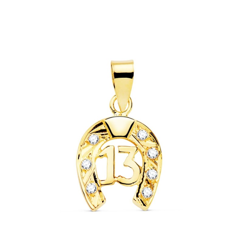 Colgante Oro Amarillo Herradura Con Circonita Y Nº 13. 13X11 Mm oro 18k