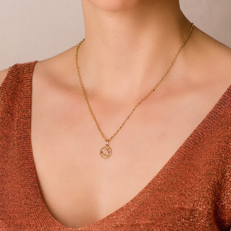 Horoscopo Oro Amarillo Piscis Constelaciones Circonita 12 Mm oro 18k