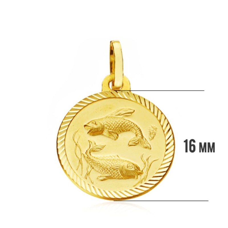 Placa Horoscopo Oro Amarillo Piscis 16 Mm oro 18k