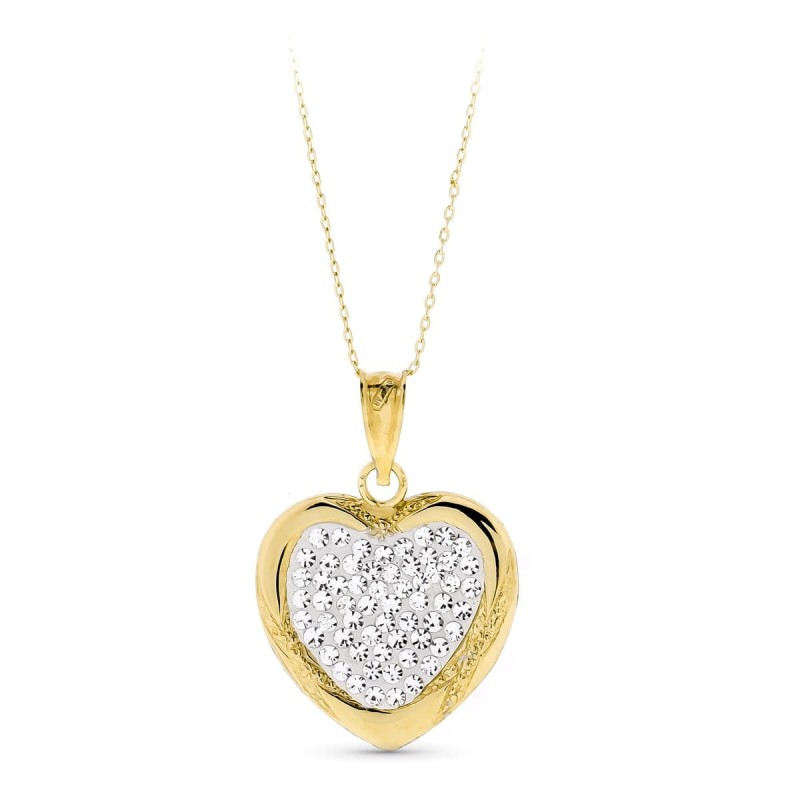 Colgante Oro Bicolor Corazon Circonitas oro 18k
