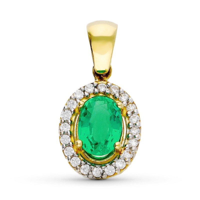 Colgante Oro Bicolor Oval Esmeralda 0.79 Qt. 7X5 Mm. 12 X 10 Mm oro 18k