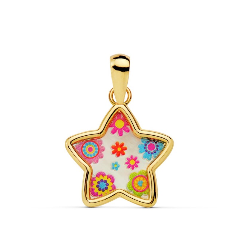 Colgante Oro Amarillo Estrella Nacar Colores. 13X13 Mm oro 18k