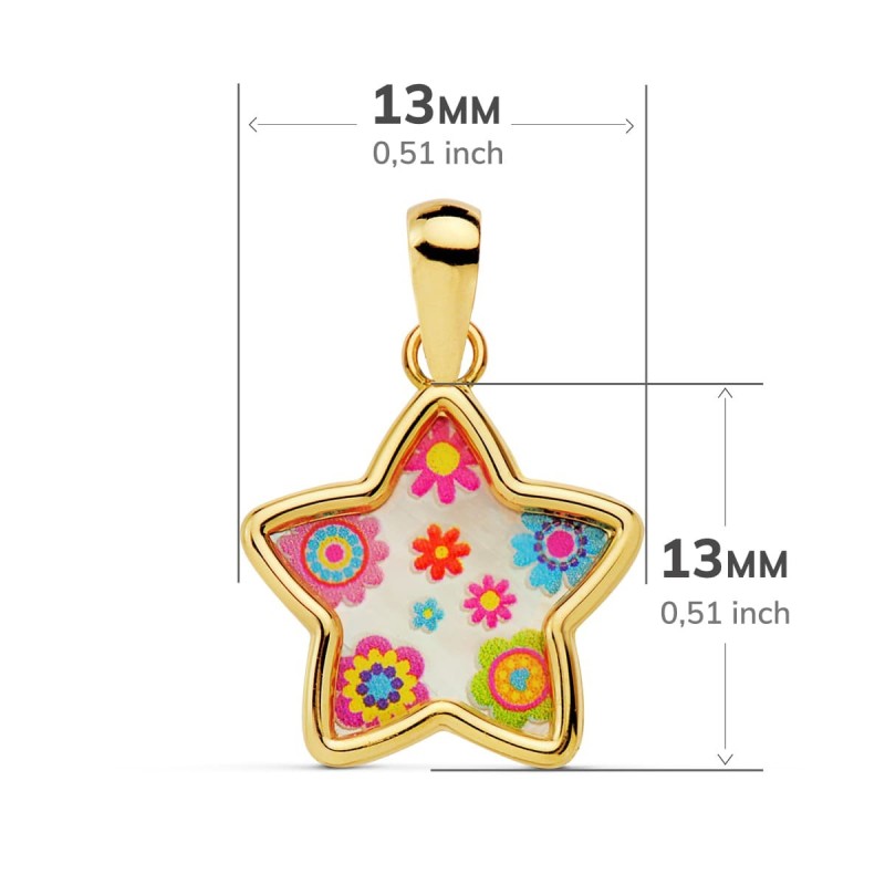 Colgante Oro Amarillo Estrella Nacar Colores. 13X13 Mm oro 18k