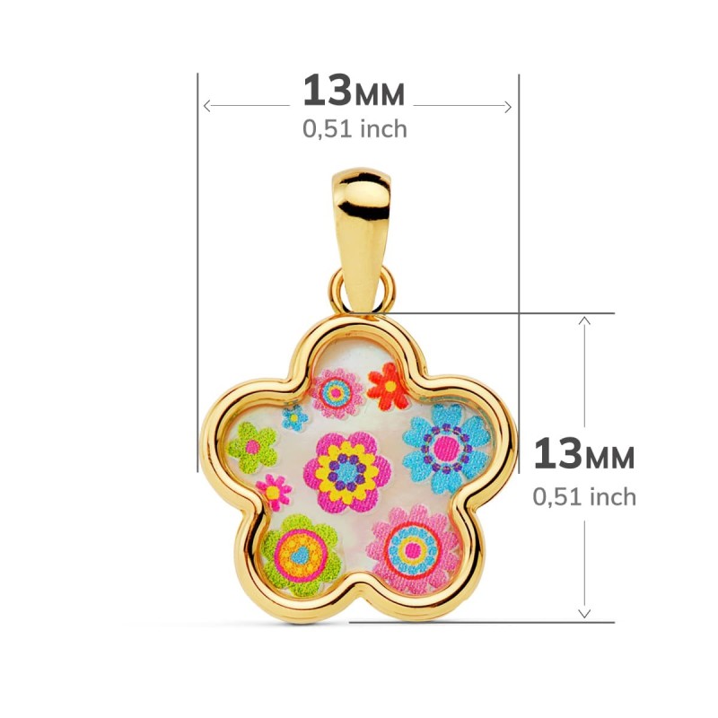 Colgante Oro Amarillo Flor Nacar Colores. 13X13 Mm oro 18k