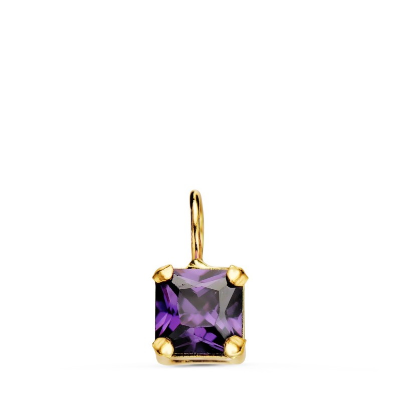 Colgante Oro Amarillo Cuadrado Con Garras Y Piedra Color Amatista 5,5 X 5,5 Mm. oro 18k