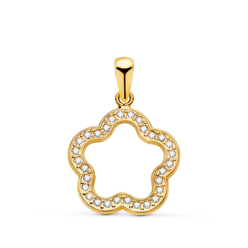 Colgante Oro Amarillo Flor Cerco Con Circonita 15X15 Mm oro 18k
