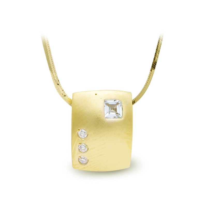 Gargantilla Oro Amarillo Cuadra Mate Y Brillo Y Circonitas oro 18k