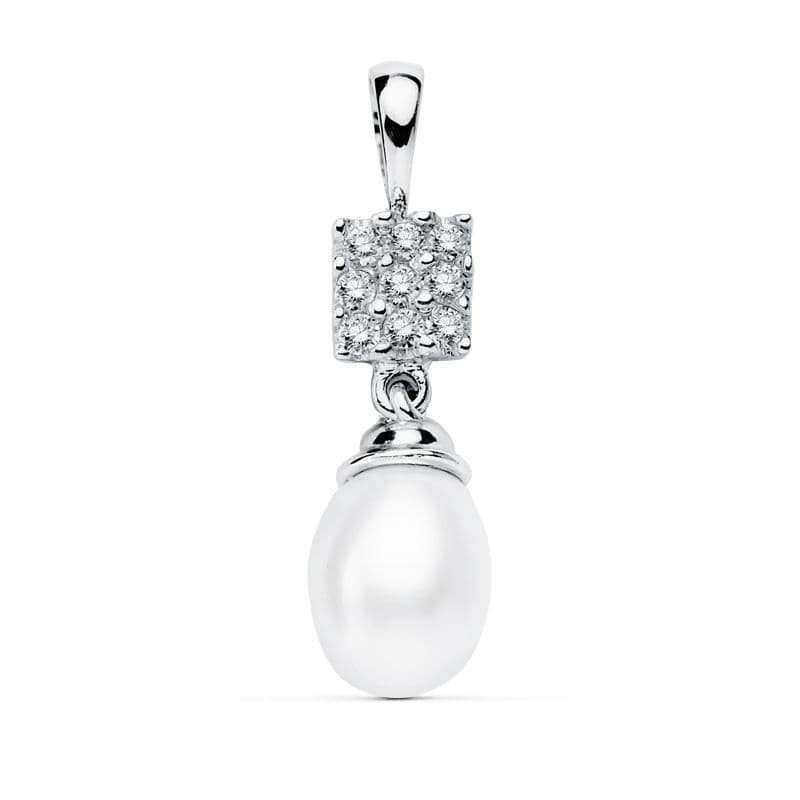 Colgante Oro Blanco Cuajo Y Perla 22X8 Mm oro 18k