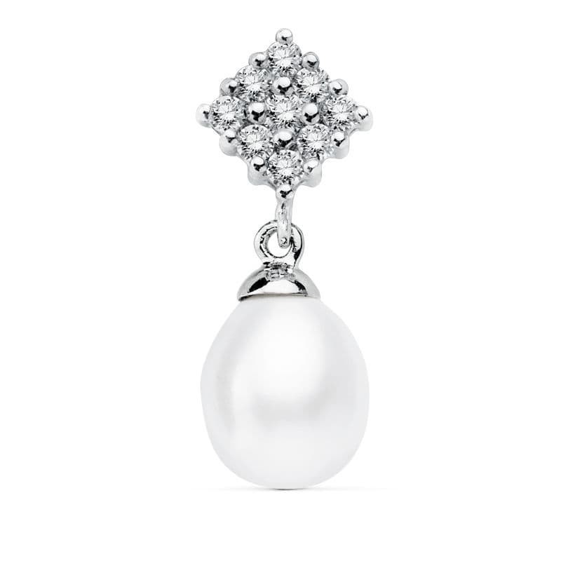 Colgante Oro Blanco Cuajo Y Perla 22X8 Mm oro 18k