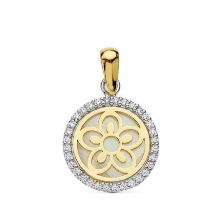 Colgante Bicolor Flor Nacar 12 Mm oro 18k