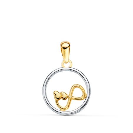Colgante Oro Bicolor Redondo Con Infinito Y Corazon. 13Mm oro 18k