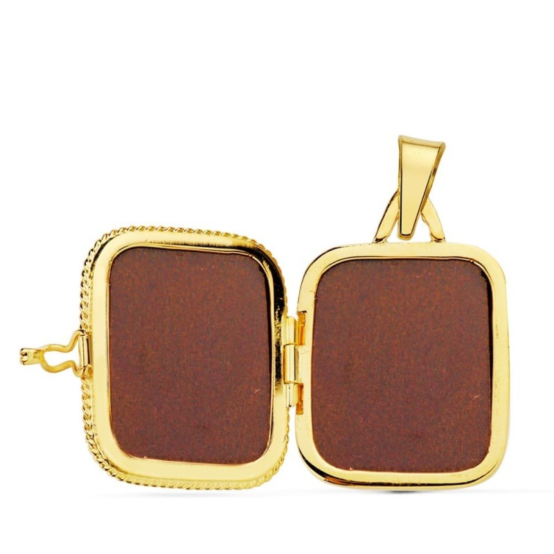 Guardapelo Dije Portafotos Oro Amarillo Cuadrado Labrado. 21X18 Mm oro 18k