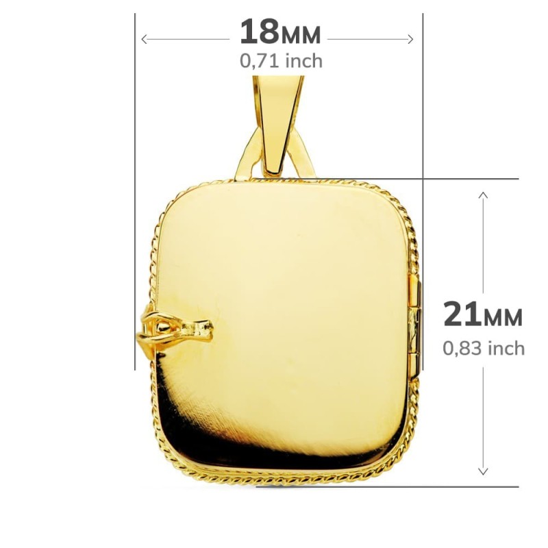 Guardapelo Dije Portafotos Oro Amarillo Cuadrado Labrado. 21X18 Mm oro 18k