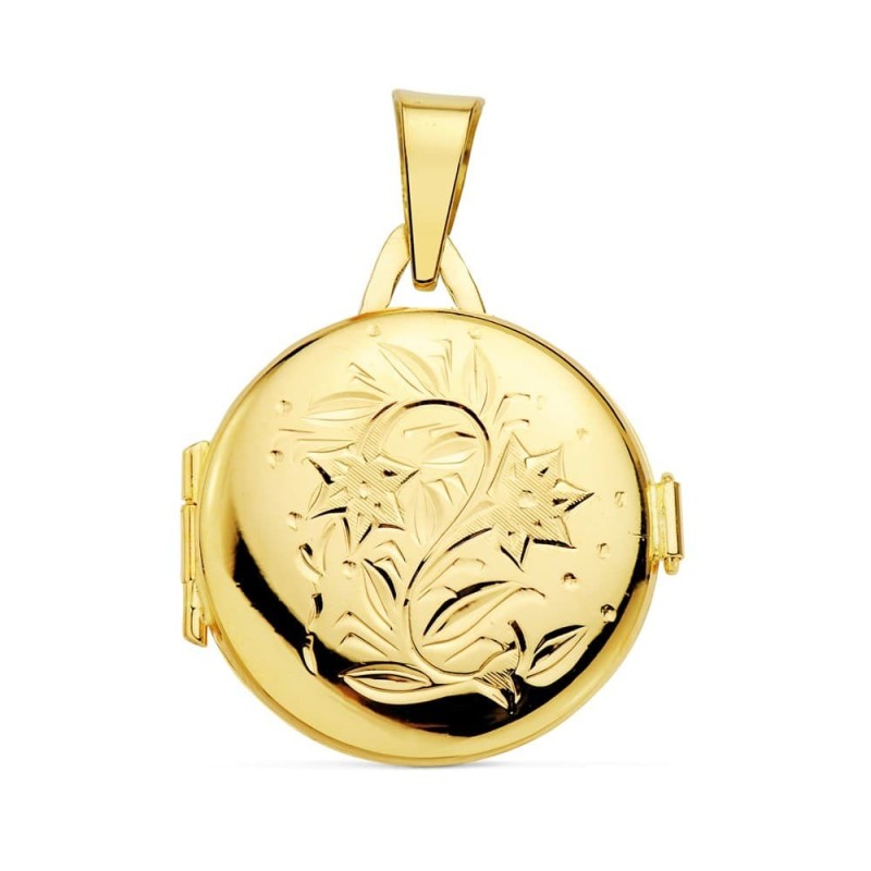 Guardapelo Dije Portafotos Oro Amarillo Redondo Labrado. 21 Mm oro 18k
