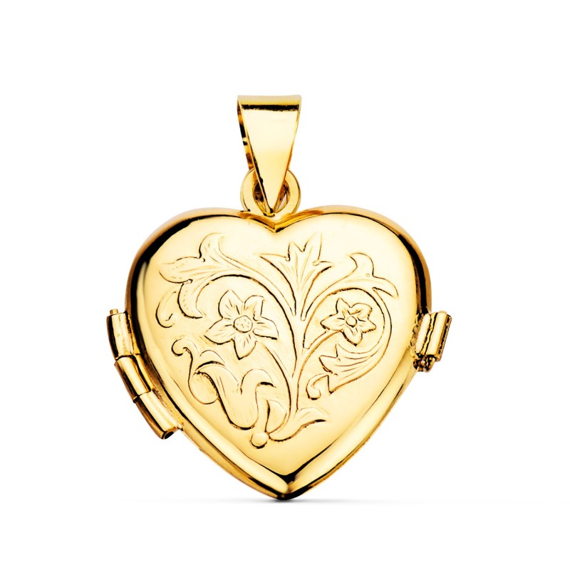 Guardapelo Dije Portafotos Oro Amarillo Corazon Brillo 20X20 Mm oro 18k