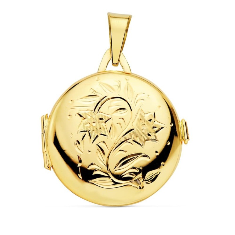 Guardapelo Dije Portafotos Oro Amarillo Redondo Labrado. 23 Mm oro 18k