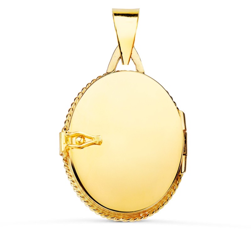 Guardapelo Dije Portafotos Oro Amarillo Oval Con Piedra Azul Y Borde Hilo Reliado. 23 X 18 Mm oro 18k
