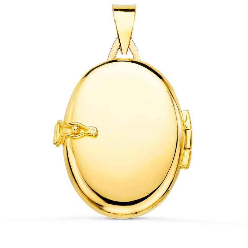 Guardapelo Dije Portafotos Oro Amarillo Oval Con Piedra Azul Y Borde Hilo Reliado. 26X21 Mm oro 18k