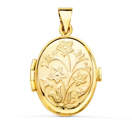 Guardapelo Dije Portafotos Oval Oro Amarillo Labrado. 26X21 Mm oro 18k
