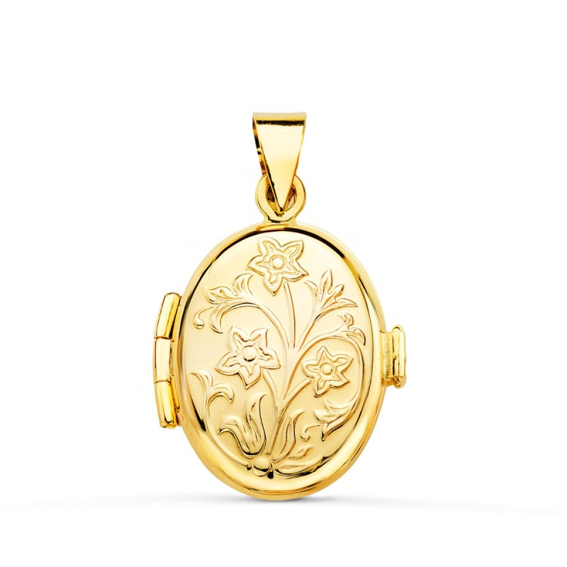 Guardapelo Dije Portafotos Oval Oro Amarillo Labrado. 18X14 Mm oro 18k