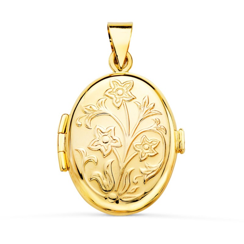 Guardapelo Dije Portafotos Oval Oro Amarillo Labrado. 24X17 Mm oro 18k