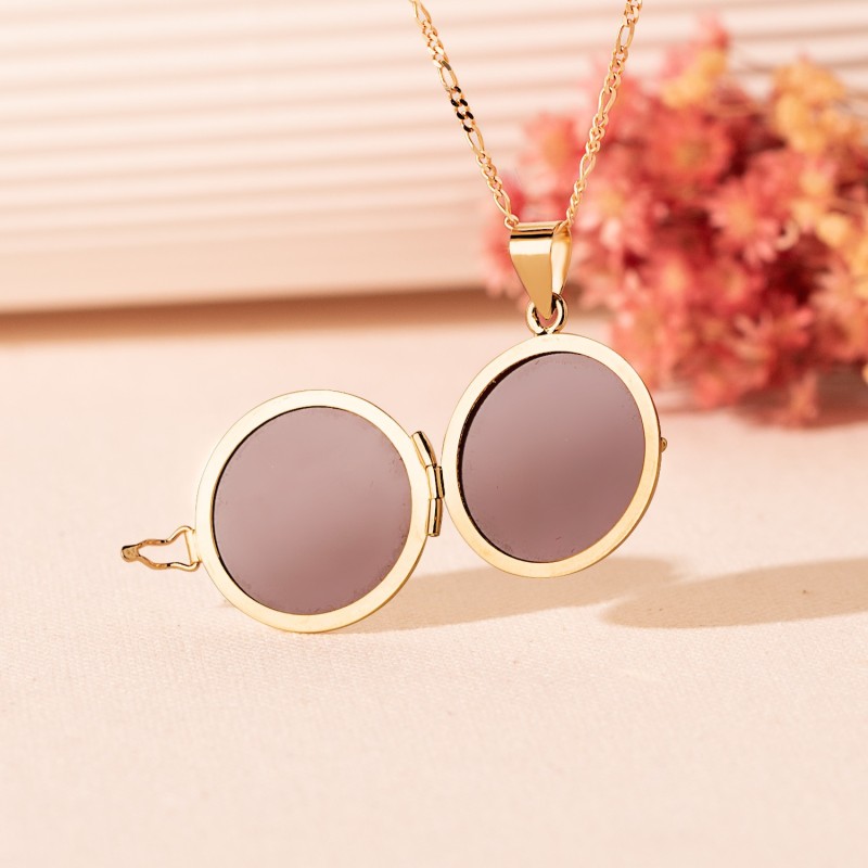 Guardapelo Dije Portafotos Redondo Oro Amarillo Esmalte Blanco Diamante 0.035 Qtes. 21 Mm oro 18k