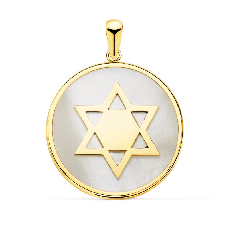 Colgante Oro Amarillo Y Nacar Simbolo Estrella De David 20 Mm oro 18k