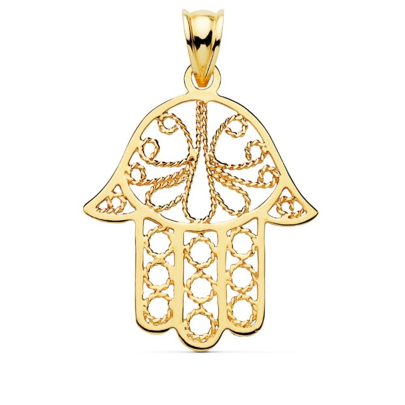 Colgante Oro Amarillo Mano Fatima Calada. Medida: 32 X 29 Mm oro 18k