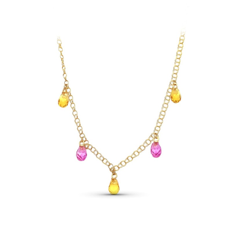 Gargantilla Oro Amarillo Lagrimas Piedras Color Topacio-Rosa oro 18k
