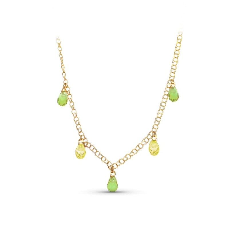 Gargantilla Oro Amarillo Lagrimas Piedras Color Verde-Topacio oro 18k
