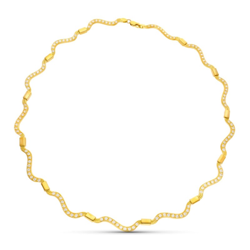 Gargantilla Oro Amarillo Ondas Con Circonitas oro 18k