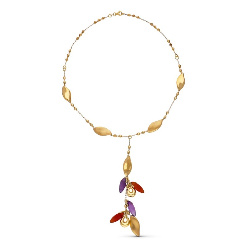 Gargantilla Oro Amarillo Colgante Y Bolitas Mate Y Brillo oro 18k