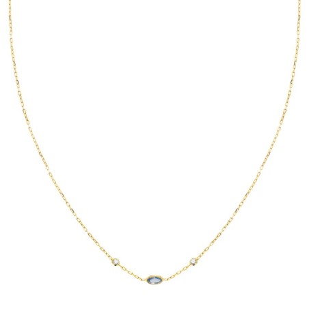 Gargantilla Oro Amarillo Colgante Aguamarina 5X3Mm Cadena Forzada 42Cm oro 18k