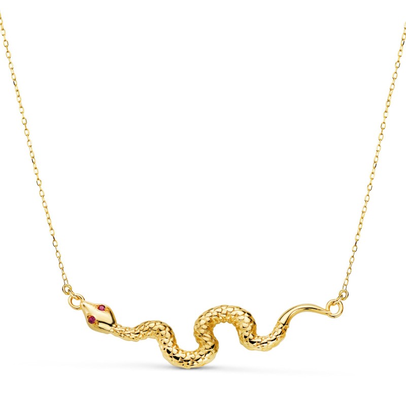 Gargantilla Oro Amarillo Serpiente Ojos Circonitas Rojas 40X9 Mm. Cadena Forzada: 45-5 Cm oro 18k