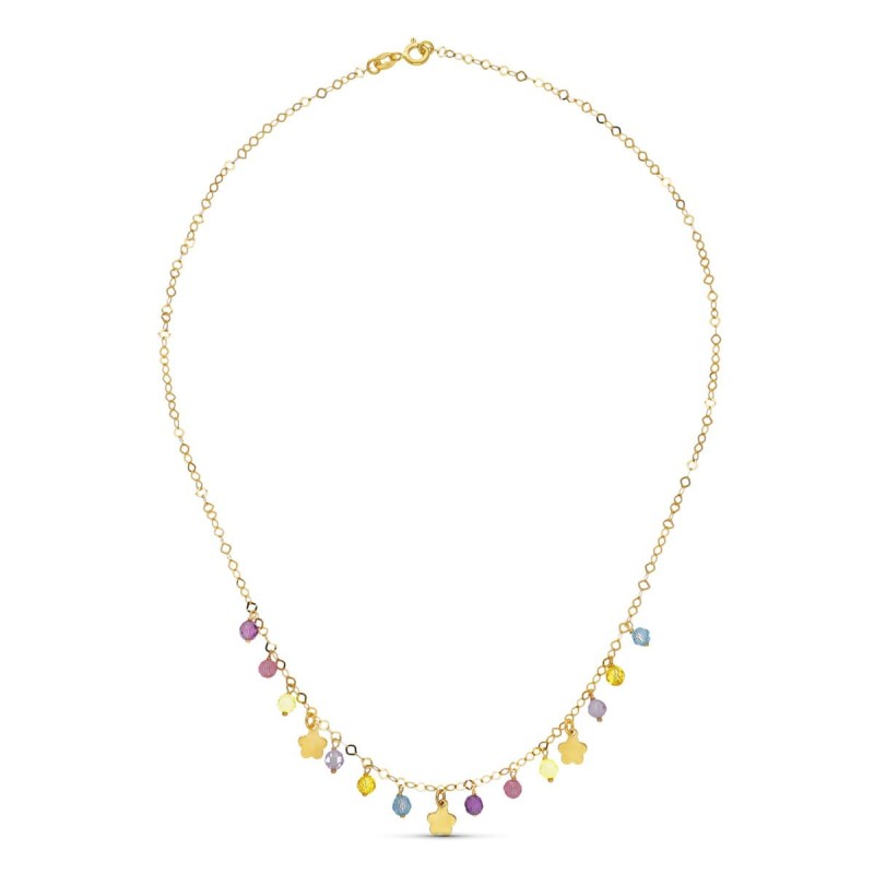 Gargantilla Oro Amarillo Flores Y Piedras Colores oro 18k
