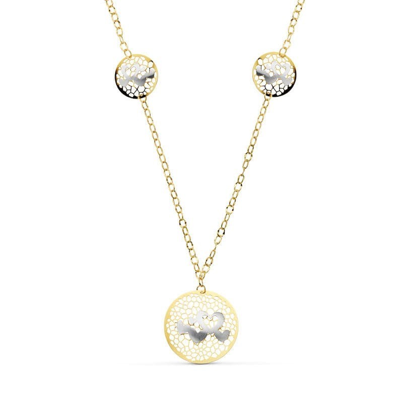 Gargantilla Bicolor Corazones 45Cm oro 18k