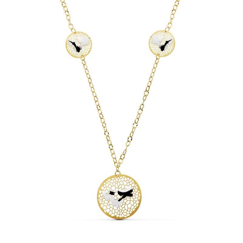 Gargantilla Oro Bicolor Colgante Redondo Con Mariposas 47 Cm oro 18k
