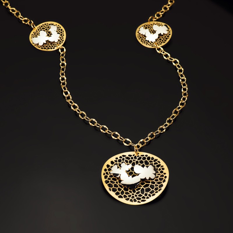Gargantilla Oro Bicolor Colgante Redondo Con Mariposas 47 Cm oro 18k