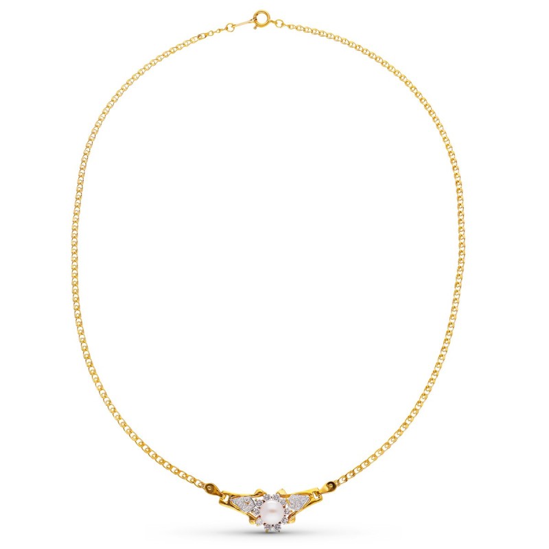 Gargantilla Oro Bicolor Perla Y Circonitas oro 18k