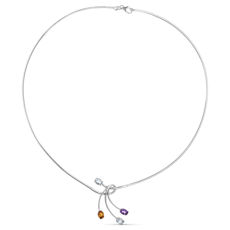 Gargantilla Oro Blanco Hilo Y Motivo Piedras De Color oro 18k