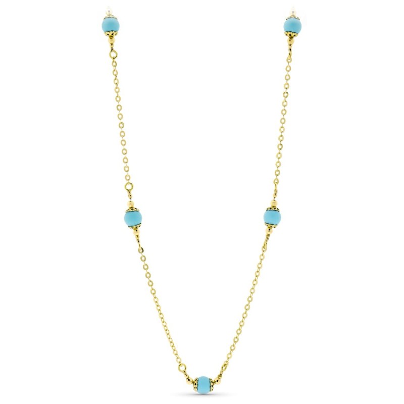 Gargantilla Oro Amarillo Bolas Turquesa 50Cm oro 18k