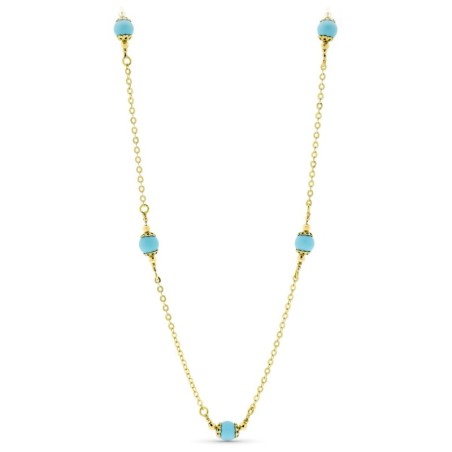 Gargantilla Oro Amarillo Bolas Turquesa 50Cm oro 18k