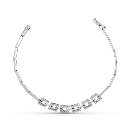 Pulsera Oro Blanco Cuadrados Circonitas oro 18k