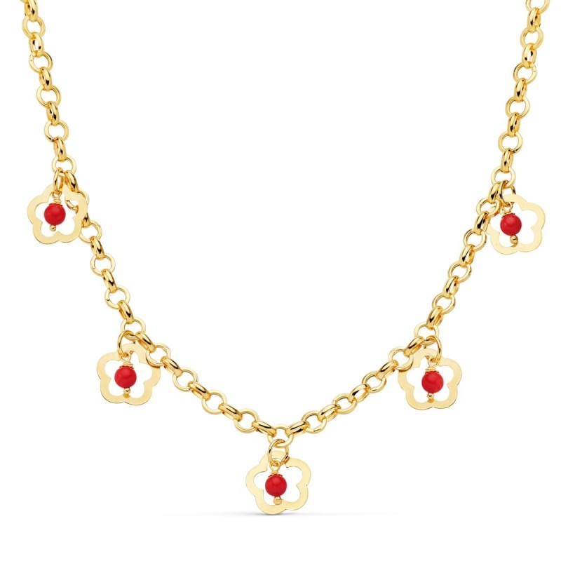 Collar Oro Amarillo Flores 12 Mm Coral Cadena 50Cm oro 18k