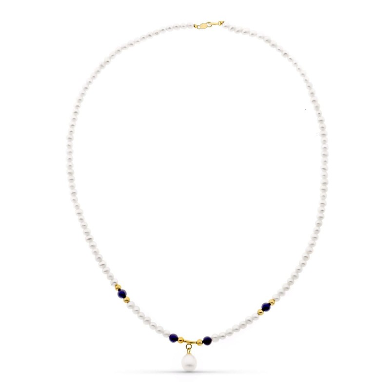 Gargantilla Oro Amarillo Perla Concha Natural Y Lapizlazuli oro 18k