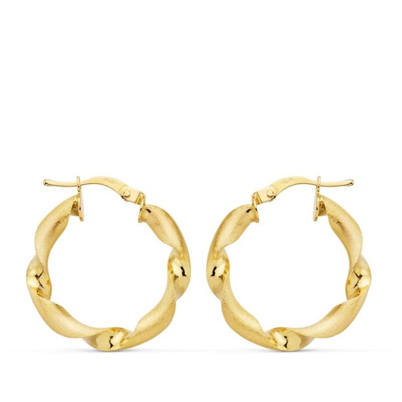 Aros Oro Amarillo Mate Y Brillo Huecos 22 Mm oro 18k