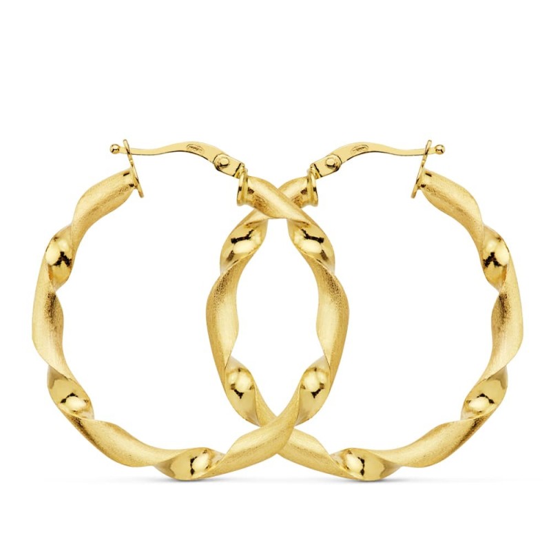Aros Oro Amarillo Mate Y Brillo Huecos 31 Mm oro 18k
